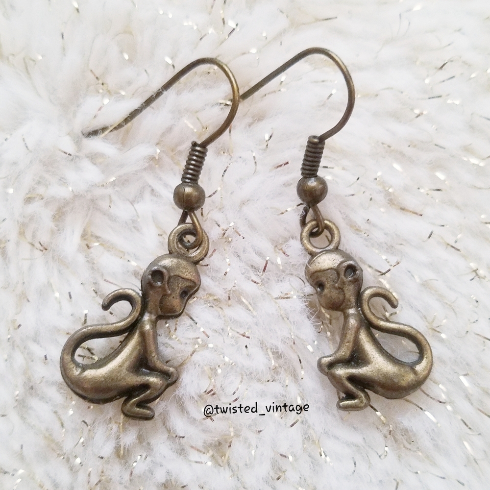 Handmade Tiny Monkeys Minimalist Dangle Earrings